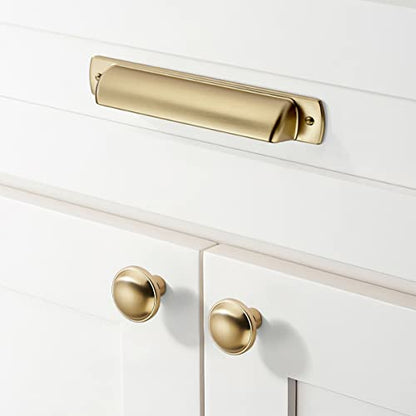 khtumeware 10 Pack Brushed Brass Drawer Cup Pulls Kitchen Cabinet Hardware Brushed Gold Bin Cup Dresser Drawer Handles Knobs for Dresser Drawers 2-1/2 inch Hole Center - color: Brushed Brass, size: Cup Pulls 2-1/2" Hole Center