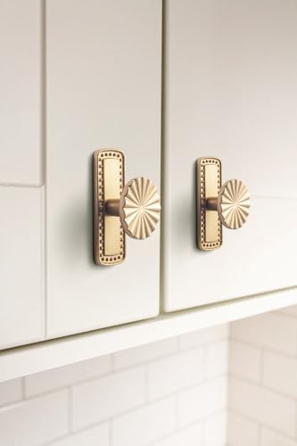 Goo-Ki 1.5'(38mm) Dia Champagne Bronze Cabinet Knob with Gilded Beaded Border Backplate, Zinc Alloy Flower Design Drawer Knobs,Modern Style,6 Pack - color: Champagne Bronze, size: 1.5'' Dia Knob With Beaded Backplate