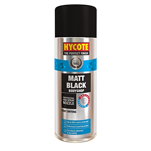 Hycote Black Spray Paint, Bodyshop Matt Black 13.5 Oz - Intergrated Professional Fan Spray Nozzle, Fast Drying, Metal, Plastic and Glass Surfaces, 400ml - color: Matt Black, size: 13.5 Ounce (Pack of 1)