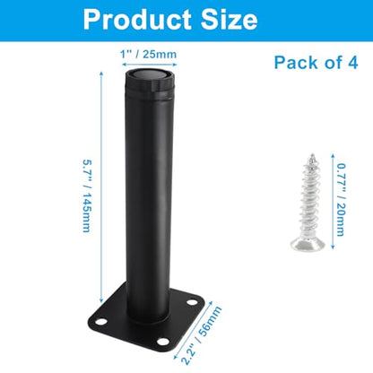 7 Inch Adjustable Metal Furniture Legs 4 Pack Black with Screws - size: 7 inches