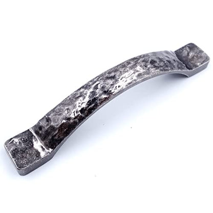 Jetland Arched Hammered Cabinet Pulls - 4-Pack, Aged Silver, 4" Hole Centers, Rustic Solid Cast Handle Pulls for Dresser Nightstand Furniture, HT0611OS102 - color: Aged Silver, size: 4 Inch Hole Centers