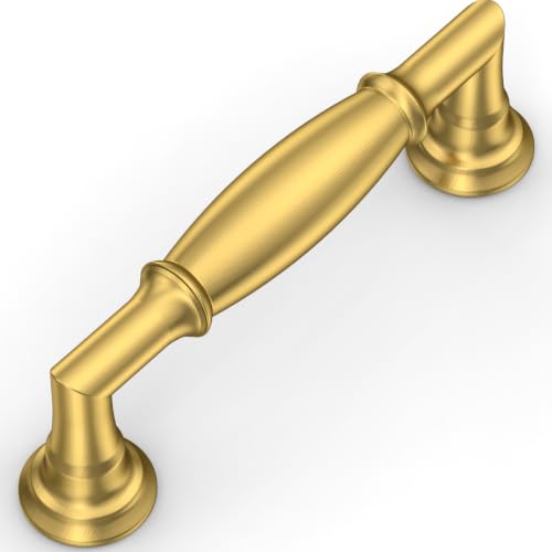 10 Pack Vibrant Brushed Moderne Brass Cabinet Pulls 3 Inch(76mm) Kitchen Cabinet Handles Solid Heavy Duty Drawer Pulls - color: Vibrant Brushed Moderne Brass, size: 3" Hole Center