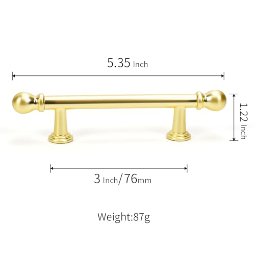 YAGU 6 Pack Brushed Brass Kitchen Cabinet pulls 3 Inch(76mm) Hole Center Solid Satin Gold Dresser Drawer Handles Furniture Hardware for Cupboard Wardrobe Closet Vanity - color: Brushed Brass, size: 6 Pack, style: 3''/76MM Hole Center