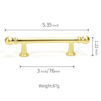 YAGU 6 Pack Brushed Brass Kitchen Cabinet pulls 3 Inch(76mm) Hole Center Solid Satin Gold Dresser Drawer Handles Furniture Hardware for Cupboard Wardrobe Closet Vanity - color: Brushed Brass, size: 6 Pack, style: 3''/76MM Hole Center