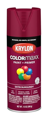 Krylon K05560007 COLORmaxx Spray Paint and Primer for Indoor/Outdoor Use, Satin Burgundy, 12 Ounce (Pack of 1) - color: Burgundy, size: 12 Ounce (Pack of 1), style: Satin