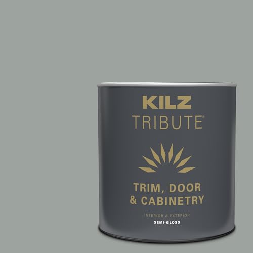 KILZ Tribute Cabinet Paint & Trim Paint, Interior/Exterior, Semigloss, Stone Cold, 1 Quart - color: Stone Cold, size: 32 Fl Oz (Pack of 1)