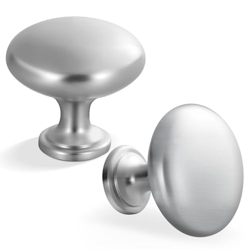 Lardmon 10 Pack Brushed Satin Nickel Round Cabinet Knobs 1.2 Inch(30.5mm) Dia. Mushroom Drawer Knobs Modern Single Hole Cabinet Pulls Solid Kitchen Knobs Cabinet Handles Kitchen Hardware for Dresser - color: Brushed Satin Nickel, size: 1.2 Inch Diameter,