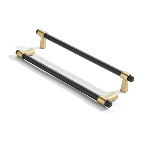 khtumeware 12 inch 5 Pack Matte Black/Brushed Brass Cabinet pulls Zinc Alloy, Kitchen Cabinet Handles, Wardrobe Drawer Handles - Suitable for Bathroom cabinets, Bedroom Furniture - color: Matte Black/Brushed Brass, size: 12 Inch
