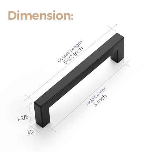 Ravinte Matte Black Square Cabinet Handles Drawer Pulls,5 Inch,5 Pack - color: Matte Black