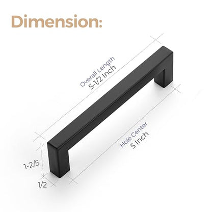 Ravinte Matte Black Square Cabinet Handles Drawer Pulls,5 Inch,5 Pack - color: Matte Black