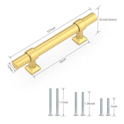 Brushed Brass Cabinet Pulls 3 Inch Hole Centers T Bar 10 Pack - color: Brushed Brass, size: Hole Centers: 3inch
