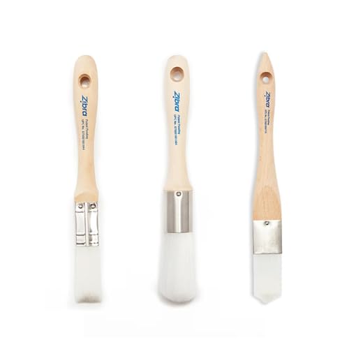Zibra 3 PC Detail Paint Brush Set with Assorted Paint Brushes for Murals, 1" Square, Round, Triangle