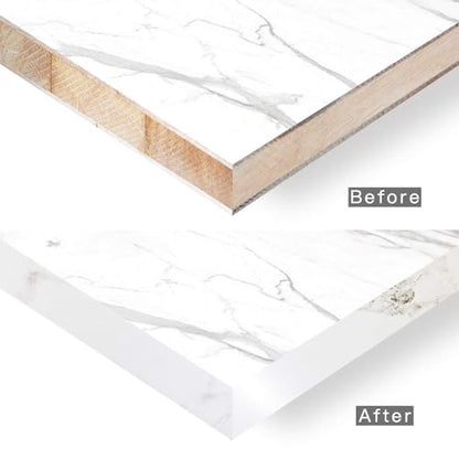 PVC Edge Banding 1" x 25ft Non Glued White Marble Edge Banding High Glossy Edge Banding for Table Cabinet - color: Bright marble Non&Adhesive, size: 1 Inch