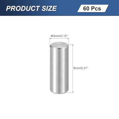 uxcell 60Pcs M3 x 8mm 304 Stainless Steel Dowel Pin, Cylindrical Shelf Support Peg Pin Parallel Pin Fastener for Mechanical Manufacturing, Industry, Furniture Installation, Silver - size: M3x8mm
