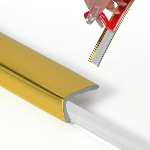 Peel and Stick Vinyl Corner Trim， 20FT L-Shape Tile Outside Corner Molding Vinyl Trim Tile Exterior Moulding Trim Edges Furniture Decoration （0.49IN*0.29IN Gold）… - color: Gold