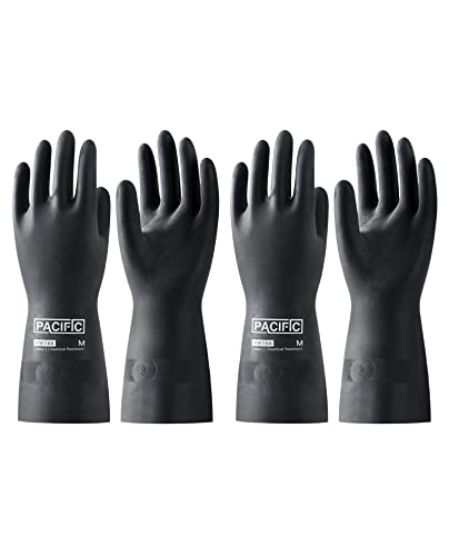 PACIFIC PPE 2 Pairs Chemical Resistant Gloves, Heavy Duty Industrial Rubber Gloves, Resist Acid, Alkali and Oil, 12.6", Medium - color: 12.6"/Black (2 Pairs), size: M/8