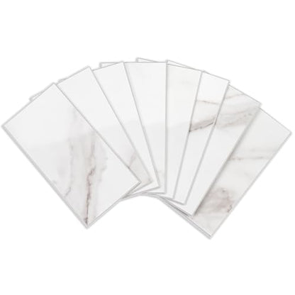 StyloVue 100 Pieces Peel and Stick Backsplash for Kitchen, 3" x 6" PVC Subway Tile 2026 Upgraded Glossy White Marble with White Grout Backsplash Stick on Tile Elevate Kitchen Fireplace RV - color: Glossy White Marble