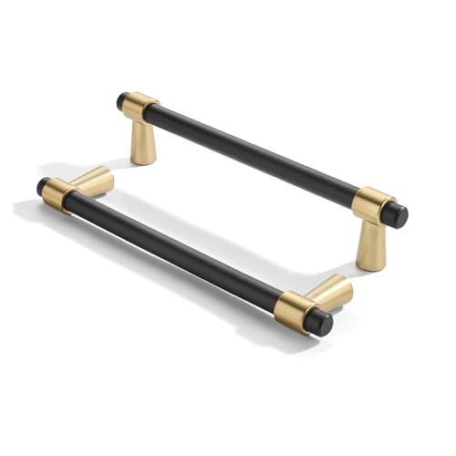 khtumeware 6 inch 5 Pack Matte Black/Brushed Brass Cabinet pulls Zinc Alloy, Kitchen Cabinet Handles, Wardrobe Drawer Handles - Suitable for Bathroom cabinets, Bedroom Furniture - color: Matte Black/Brushed Brass, size: 6 Inch