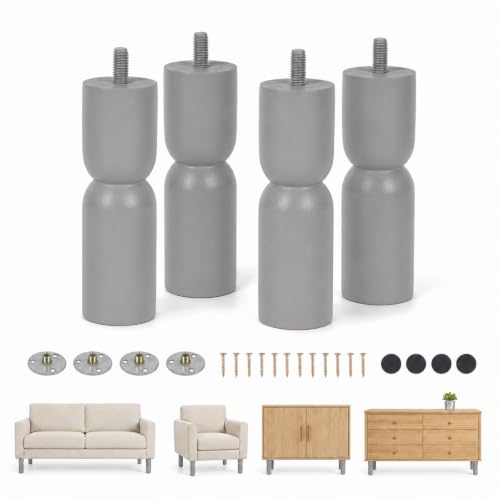 5.1 Inch wooden legs for furniture set of 4 Wood Furniture Legs Couch Feet Colorful Round Sofa Furniture Replacement Solid Wood Furniture Feet for Couch Bed Chair Cabinet Bookcase Dresser Ottoman - color: Grey