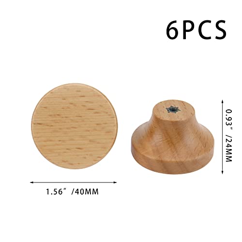 6PCS Round Wooden Single Hole Drawer Handles, 1.56" Cabinet Knobs - color: Beech, size: 1.56"