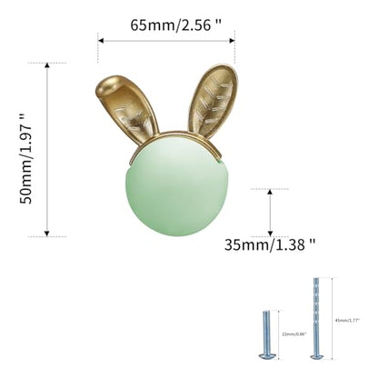 6 pcs Green Rabbit Cute Cartoon Ceramic Cabinet Handles Kitchen knobs Door Pull Drawer Pulls for Kitchen Wardrobe Children's Room - color: green rabbit
