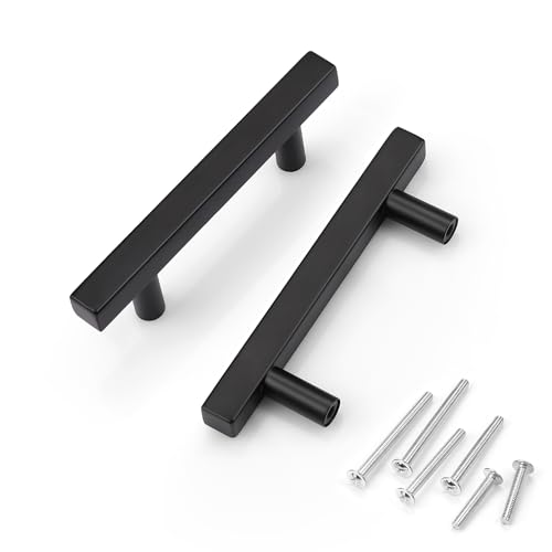 KNOBWELL 25 Pack 3 inch Cabinet Pulls Black, T Bar Stainless Steel Square Kitchen Cabinet Door Pulls Black Dresser Drawer Handles - color: Black, size: 3 inch(76mm)