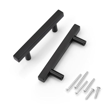 KNOBWELL 25 Pack 3 inch Cabinet Pulls Black, T Bar Stainless Steel Square Kitchen Cabinet Door Pulls Black Dresser Drawer Handles - color: Black, size: 3 inch(76mm)