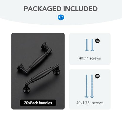 HOME EDIT Matte Black Cabinet Handles 3-3/4 Inch Pulls 20 Pack - color: Matte Black, size: 3-3/4 inches Hole Center