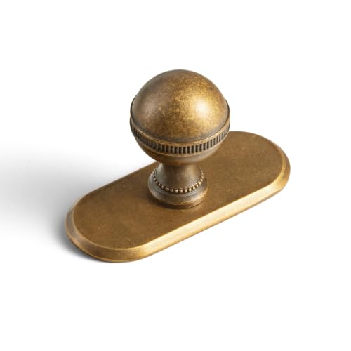 Goo-Ki Antique Brass Cabinet Knobs with Oblong Backplate, 6 Pack - color: Antique Brass, style: Oblong Plate