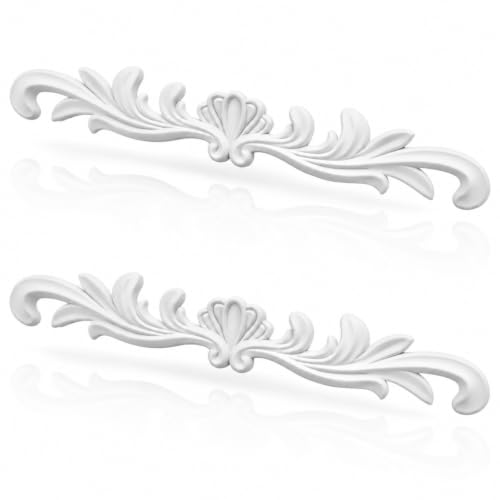 Roowest 2 Pcs Carved Appliques Onlays White PVC Appliques for Furniture Decorative 3D Foliate Scroll Carved Onlay DIY Decorative for Cabinet Dresser Bed Door Wall Wardrobe Ceiling - style: Foliate Scroll
