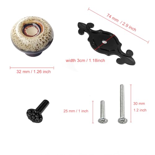 HUAMULAN 10 Pack Ceramic Knobs Leopard Dresser Cabinet Pulls with Backplate - color: HRJ1901-HeiBaoBai-10PACK