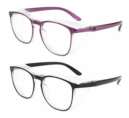 Alsenor Safety Glasses Anti Fog Goggles Protective Eyewear Blue Light Blocking Anti Dust UV Protection Glasses For Men Women (2 Pack (New Purple + Black)) - color: 2 Pack (New Purple + Black)