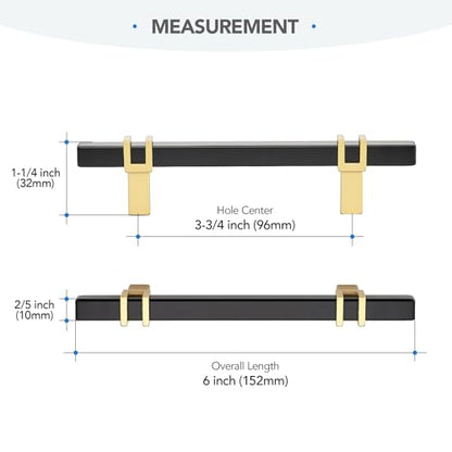 HOME EDIT 3-3/4 inch Cabinet Handles, 10 Pack Kitchen Cabinet Handles Matte Black and Gold Drawer Pulls Zinc Alloy Square Bar Kitchen Pulls - color: Black and Gold, size: 3-3/4 Inch Hole Center