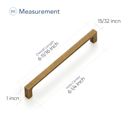 Ravinte Antique Brass Cabinet Handles Solid Square Pulls 6-1/4 Inch 10 Pack - size: 6-1/4 Inch Hole Center