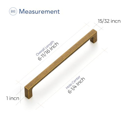 Ravinte Antique Brass Cabinet Handles Solid Square Pulls 6-1/4 Inch 10 Pack - size: 6-1/4 Inch Hole Center