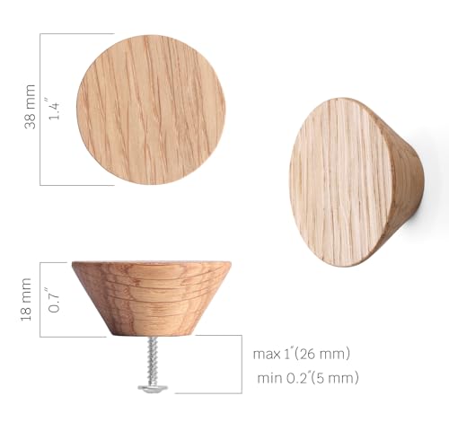 6 Pack Wood Cone Cabinet Knobs (Light) - 1 ½ " Diameter Round Shape - Wooden Drawer Pulls for Cabinets Doors, Dresser and Drawers Knob, Kitchen Cabinet Door Handle - color: Light 6 Pack