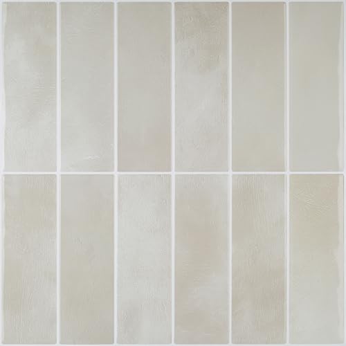 CHIHUT 16 Sheets Glossy Beige Peel and Stick Backsplash for Bathroom RV Self Adhesive Waterproof 3D Subway Kitchen Backsplash Tiles Removable Thicken Rectangle Vinyl Shower Wall Tile Sticker 12"X12" - color: Beige, size: 16 Tiles