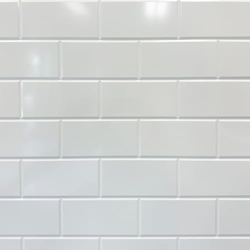 From Plain To Beautiful In Hours 129 Subway PVC 2' x 8' Glue-up Backsplash Panels (Covers / 64 sq.ft), Gloss White, 4 Piece - color: Gloss White, size: Pack of 4