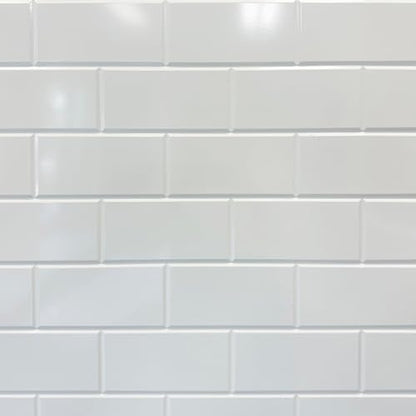 From Plain To Beautiful In Hours 129 Subway PVC 2' x 8' Glue-up Backsplash Panels (Covers / 64 sq.ft), Gloss White, 4 Piece - color: Gloss White, size: Pack of 4