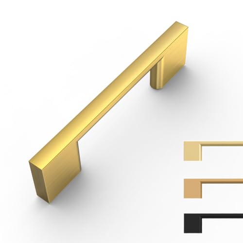 9BUILD 10 Pack Vibrant Brushed Moderne Brass Cabinet Pulls 3 Inch Cabinet Handles Kitchen Hardware Handles for Cabinets Dresser Pulls - color: Vibrant Brushed Moderne Brass, size: 3"/76MM Hole Center, style: 10 Pack