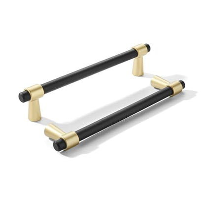 khtumeware 6 inch 5 Pack Matte Black/Brushed Gold Cabinet pulls Zinc Alloy, Kitchen Cabinet Handles, Wardrobe Drawer Handles - Suitable for Bathroom cabinets, Bedroom Furniture - color: Matte Black/Brushed Gold, size: 6 Inch
