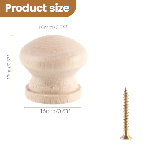 12 Pcs Round Unfinished Wood Drawer Knobs Single Hole Pulls Handles Cabinet Furniture Dresser Wardrobe Cupboard Knobs Pulls 0.75 Inch Height - color: Unifished (Non-threaded), size: 19mm