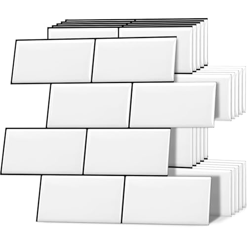 DEWOO Peel and Stick Tile Backsplash Subway for Kitchen Wall,White 10-Sheet - color: White