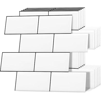 DEWOO Peel and Stick Tile Backsplash Subway for Kitchen Wall,White 10-Sheet - color: White