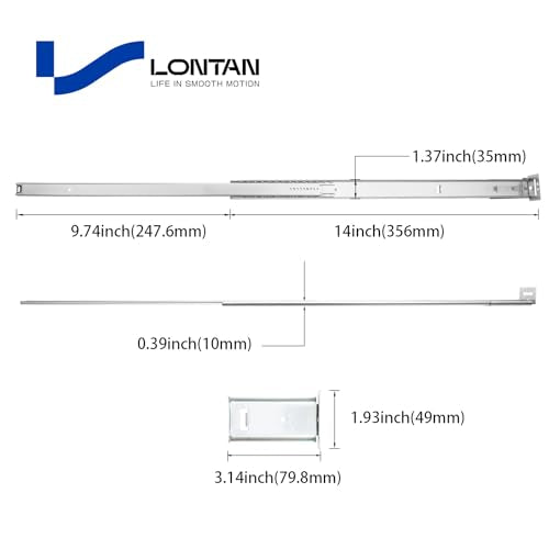 LONTAN 1 Pcs Center Mount Drawer Slides 14 Inch Bottom Mount Drawer Rails - size: 14 Inch