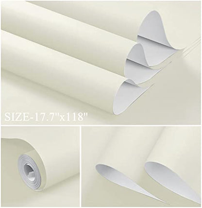 Dimoon 394''x17.7'' White Peel and Stick Wallpaper Contact Paper Modern Self Adhesive Wall Paper Removable Renter Friendly Textured Solid Color Shelf Cabinet Vinyl Roll (394''x17.7'',Cream White) - color: Cream White, size: 17.7''x394''