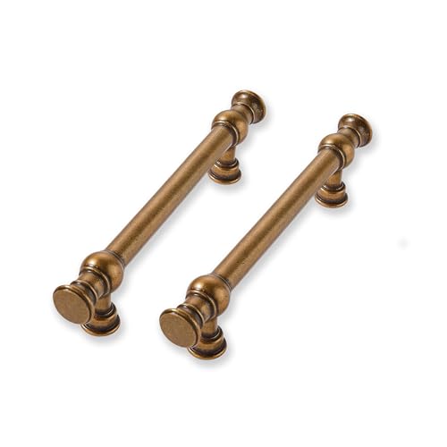 2 Pack 3-1/2 Inch Hole Center Antique Brass Cabinet Pulls-Heavy Duty Solid Cabinet Handles Suitable for Cabinets, Dressers, Kitchens and Bathroom cabinets - color: Antique Brass, size: 3-1/2 Inch hole center, style: 2-Pack