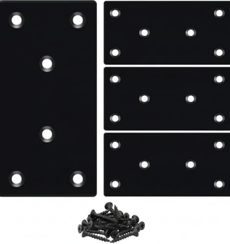4pcs Flat Mending Plate 2x3.94''/50x100mm Metal Plates with Screws Flat Brackets for Wood Metal Bracket for Wooden Furniture Black - size: 3.94"x1.97'