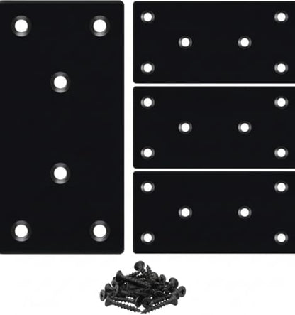 4pcs Flat Mending Plate 2x3.94''/50x100mm Metal Plates with Screws Flat Brackets for Wood Metal Bracket for Wooden Furniture Black - size: 3.94"x1.97'