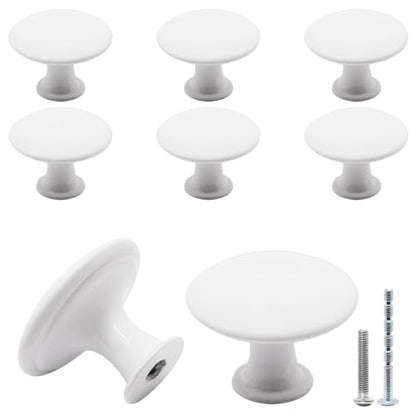 8 Pcs White Cabinet Knobs, Round Dresser Knob Kitchen Drawer Knobs, Single Hole Cupboard Door Knob Dresser Drawer Pulls Handles - color: White, size: 8 Pack